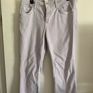 Pilcro and the Letterpress cropped Lavender Jeans.